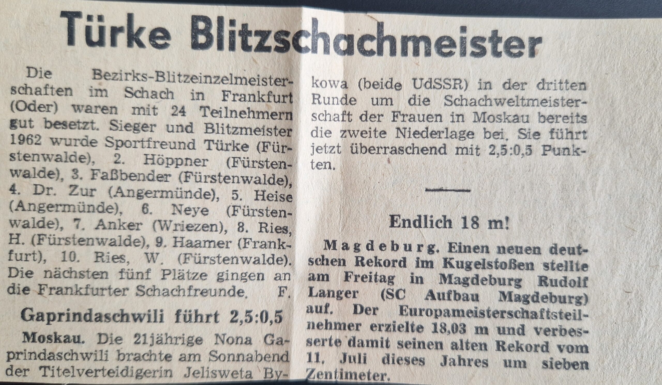 Manfred Türke Blitzschachmeister 1962